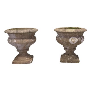Mid-Century Weathered Cast Stone Garden Planters, 1920s, Set of 2 For Sale