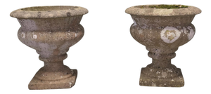 Mid-Century Weathered Cast Stone Garden Planters, 1920s, Set of 2