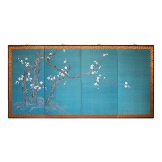 C. 1970s Japanese Style Silk Screen "Blossoming Cherry Tree" For Sale