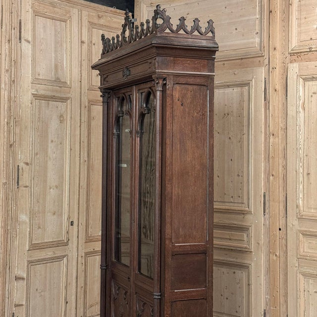 19th Century French Gothic Revival Carved Oak Library Bookcase For Sale - Image 12 of 18