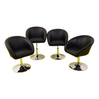 Black Faux Leather Swivel Armchairs with Chrome Bases, Set of 4 For Sale
