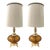 Vintage 1960s Mid-Century Modern Hollywood Regency Pair Amber Glass Gold Lamps Restored - a Pair For Sale