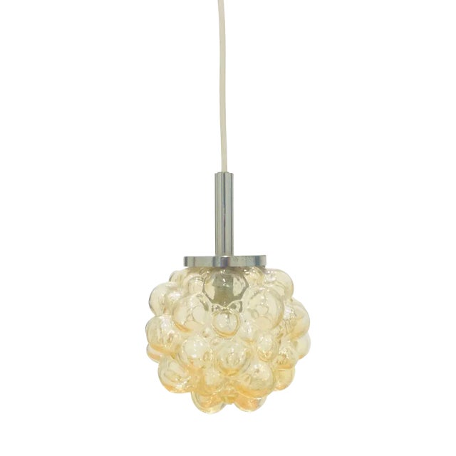 Mid-Century Modern Amber Bubble Glass Pendant Light by Helena Tynell for Limburg, Germany, 1960s For Sale