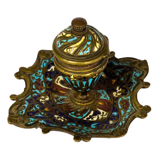 19th Century Napoleon III French Champlevé Inkwell For Sale