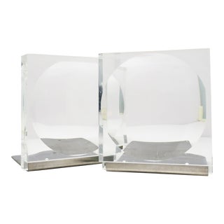 Mid-Century Lucite and Metal Lens Bookends For Sale