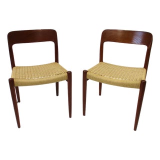Niels Moller #75 Teak and Woven Side Chairs for j.l. Moller Denmark (A) For Sale