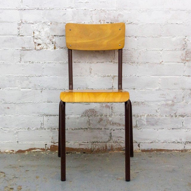 Vintage 1970s school chair Brown metal frame with beech plywood seat and back. Dimensions: Width - 47 cm (widest point is...