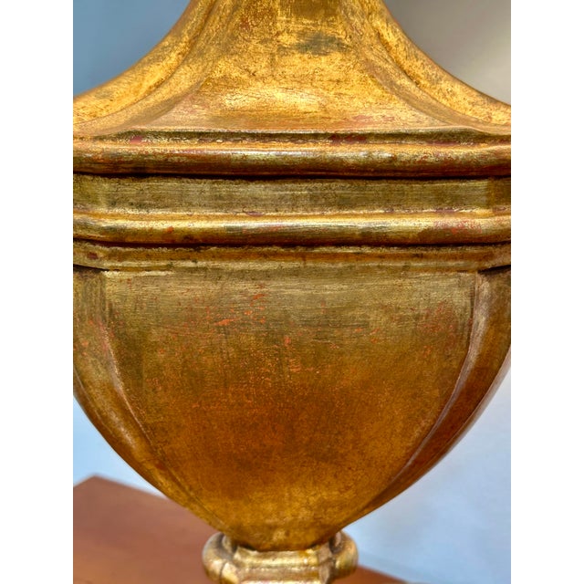 Antiqued Gold Leaf Urn Form Table Lamps With Black Shades - a Pair For Sale - Image 10 of 10
