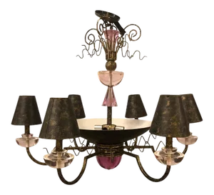 Hollywood Regency Style Iron and Lucite With Colored Glass Chandelier