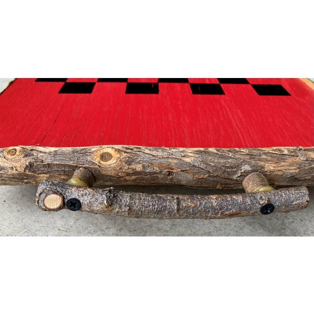 Red Circa 1980 Adirondack-Style Branch & Twig Checkerboard Design Folk Art Tray by Forest Time Products For Sale - Image 8 of 12