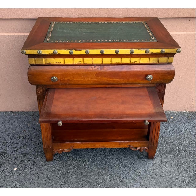 Wood Vintage GuildMaster Campaign Style Accent Chest With Leather Top For Sale - Image 7 of 12
