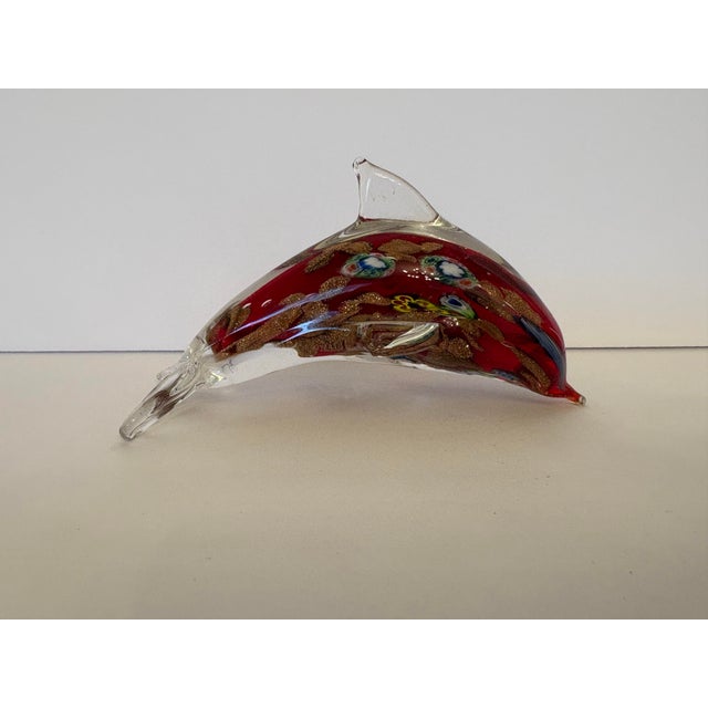 1960s Vintage Red and Gold Dolphin Murano Style Hand Blown Glass Sculpture For Sale - Image 5 of 6