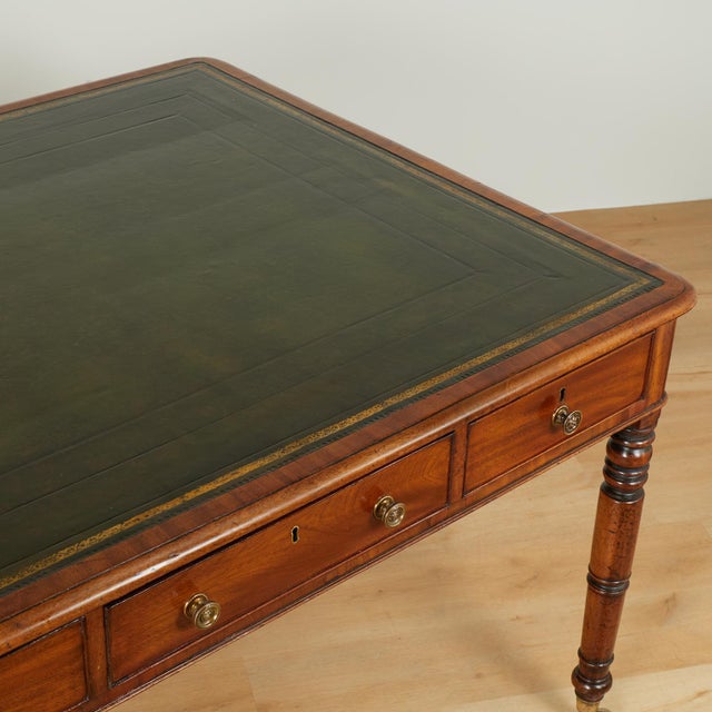 Brass Antique George IV Leather Top Partners Desk For Sale - Image 8 of 17