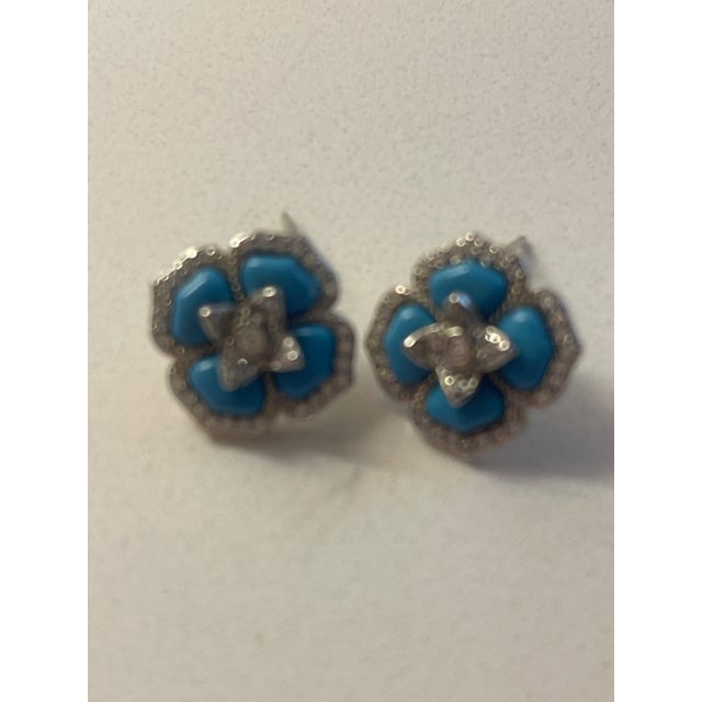 lovely dime size stud turq./cz earings,sterling silver