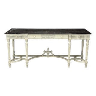 Gustavian Louis XVI Style, White Painted Console Table, France, Marble, 1910 For Sale