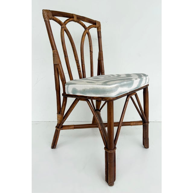 McGuire Vintage Coastal Rattan Side Chairs With Upholstered Seat Cushions, Set of 4 For Sale - Image 4 of 12