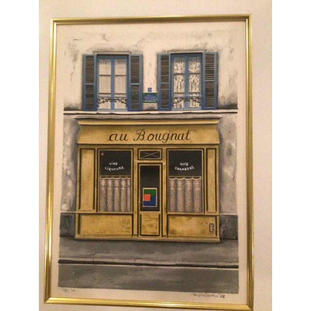 1980s "Au Bon Coin" Parisian Shop Scene Print Numbered 130/175 by Angelo Mozziconacci, Framed For Sale - Image 11 of 12