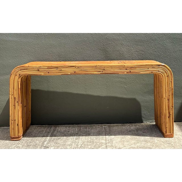 Mid-Century Modern Vintage Tagged Gabriella Crespi Pencil Reed Waterfall Console Table For Sale - Image 3 of 12