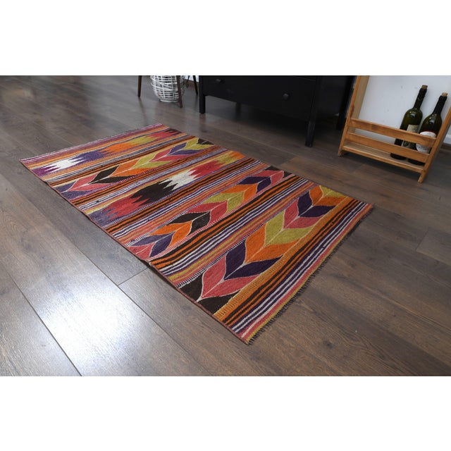 1970s 1970s Vintage Handmade Wool Cotton Area Rug For Sale - Image 5 of 11