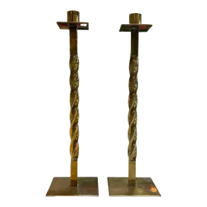 Pair of Vintage Italian Decorative Brass Candlesticks, 1980s