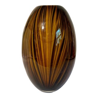 Large Vintage Tortoiseshell Hand Blown Murano Glass Vase For Sale