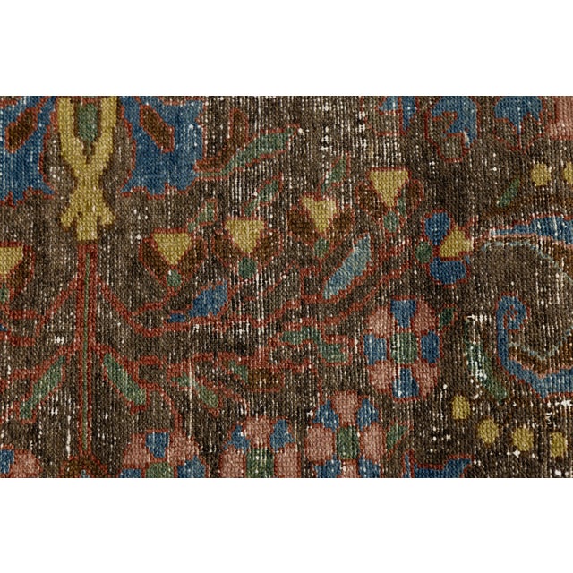 Textile Antique Mahal Runner Rug – Distressed Terracotta & Muted Blue Wool For Sale - Image 7 of 9