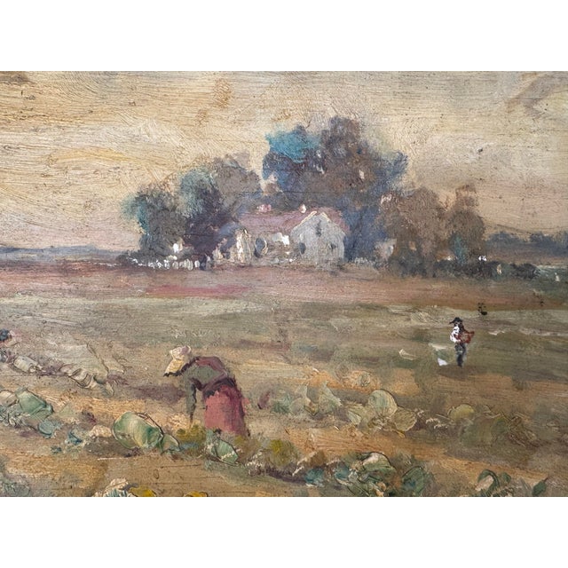 1940s Pastoral Landscape Canvas Art by Ira Deen Original on Board Farm Crow/Raven Oil Folk Painting Drawing Crow For Sale - Image 6 of 12