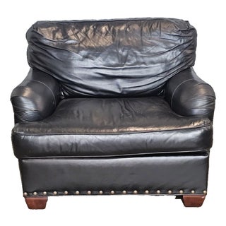 Late 20th Century Southwood Large Black Leather Club Arm Chair Made in North Carolina For Sale