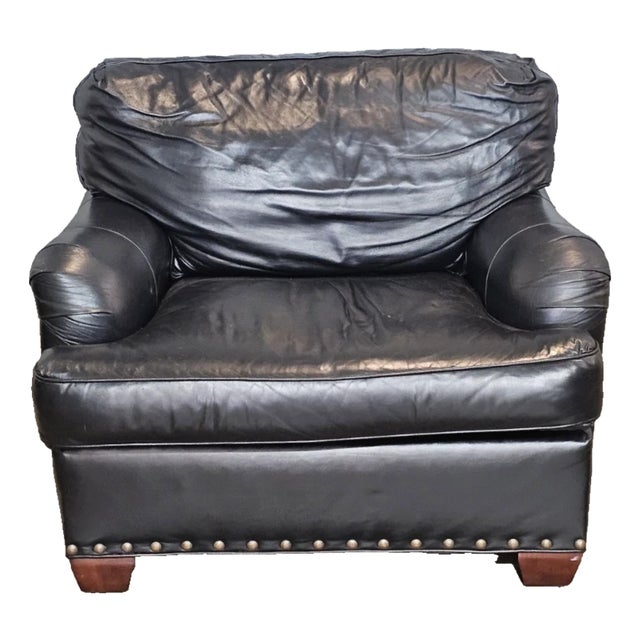 Late 20th Century Southwood Large Black Leather Club Arm Chair Made in North Carolina For Sale