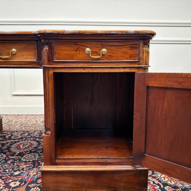 English Partner Desk with Burgundy Leather Top For Sale - Image 15 of 18