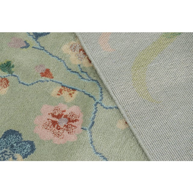 Textile Rug & Kilim’s Oversized Chinese Art Deco Style Floral Rug in Green and Blue For Sale - Image 7 of 7