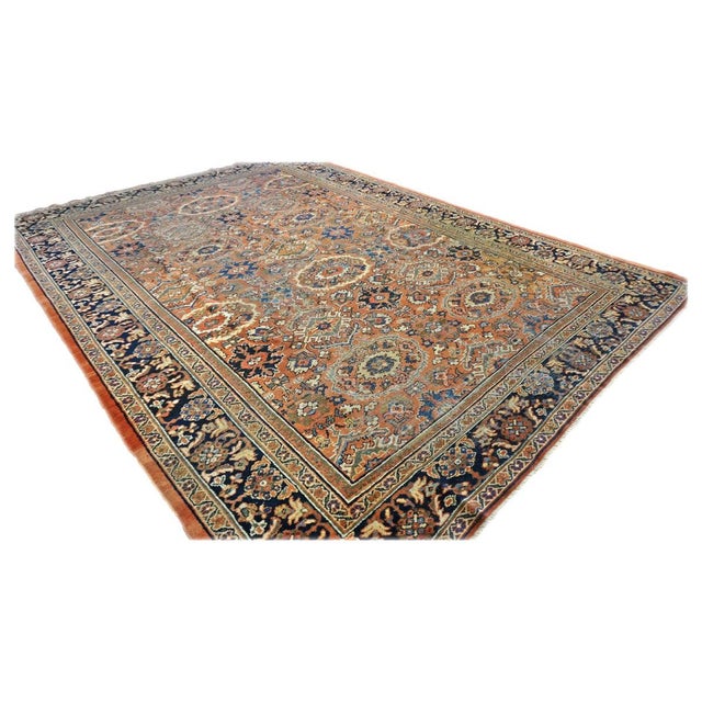 Late 19th Century Antique Afghan Sultanabad Masters Wool 8 x 12 Navy, Orange, Red & Ivory Handmade Area Rug #1142130 For Sale - Image 5 of 8