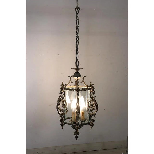Metal Vintage Bronze and Glass Lantern, 1980s For Sale - Image 7 of 11