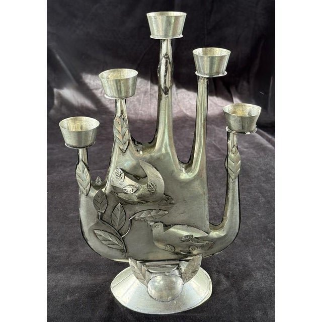 Attributed to Gene Byron (Canadian 1910-1987) Modernest-Brutalist Candelabra circa 1960's. Mexican Tin Folk Art. Hand...