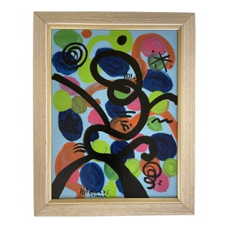 1970s “Omage to My Friend Miro” Abstract Acrylic Painting by Peter Keil, Framed For Sale