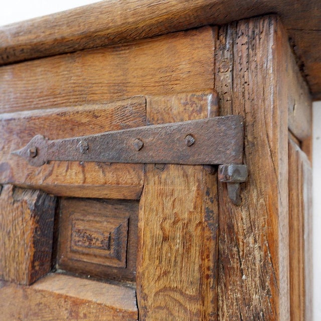 Early 19th Century Rustic Wooden Cabinet with Carved Panel Door and Iron Hardware, Spain For Sale - Image 4 of 17