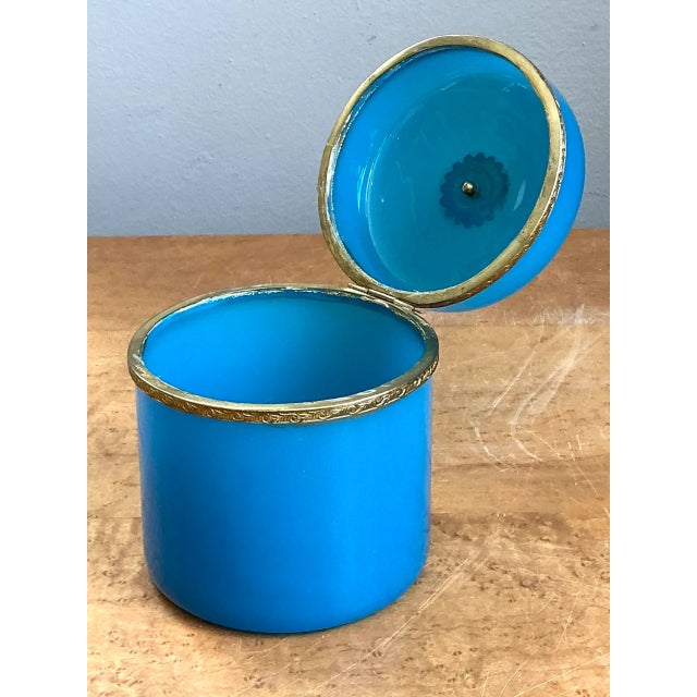 Metal Vintage French Opaline Round Box For Sale - Image 7 of 12