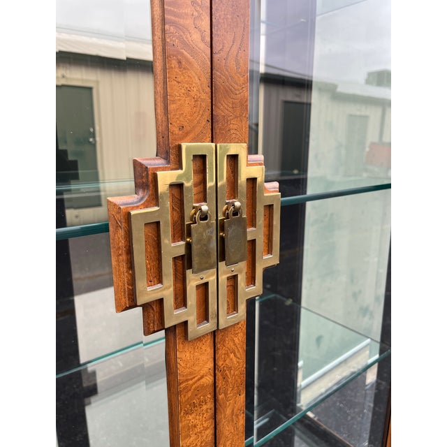 Century Furniture Raymond Sobota for Century Chin Hua Burlwood Illuminated Display Cabinet For Sale - Image 4 of 12