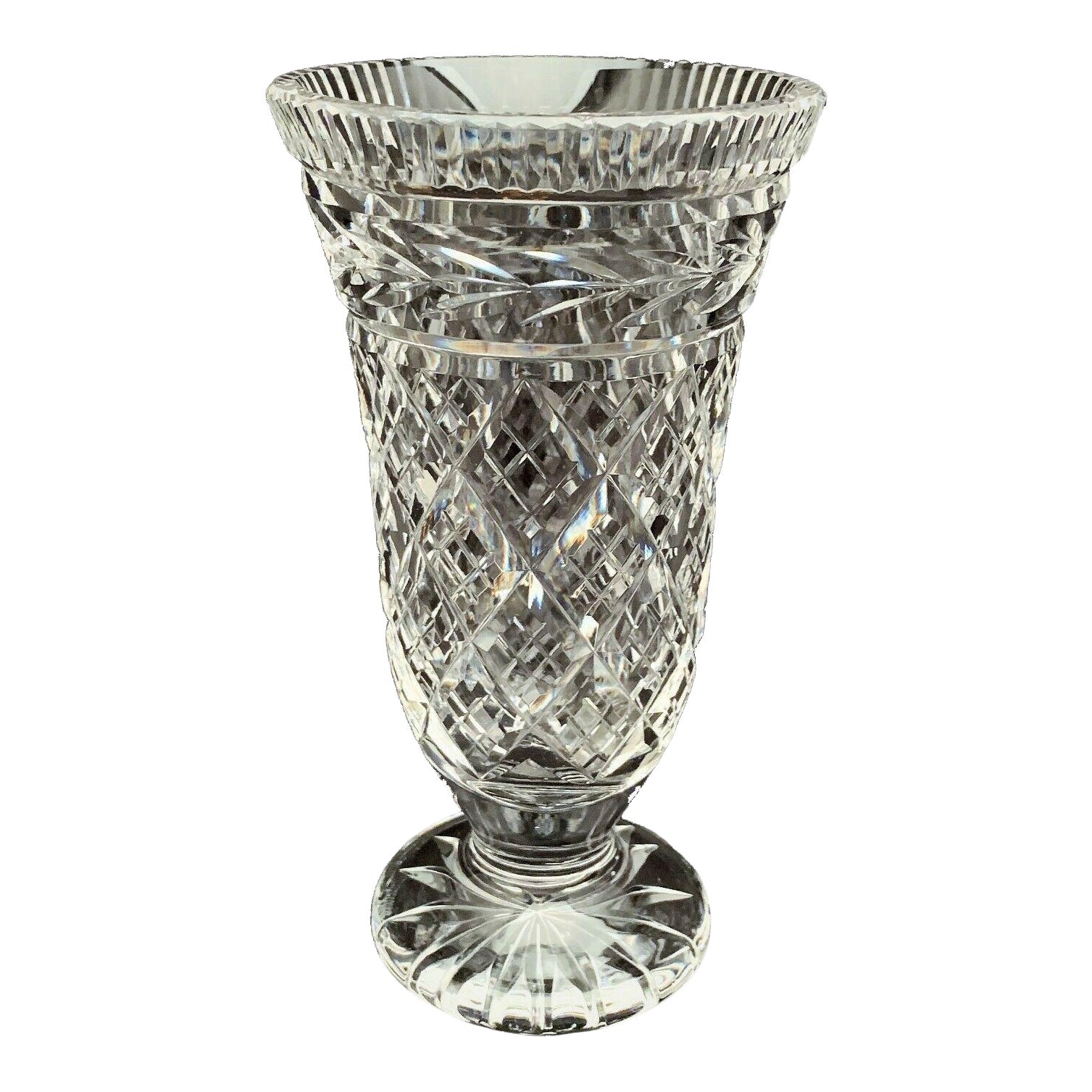 Old Vintage Waterford Crystal Footed Vase in a Glandore Pattern