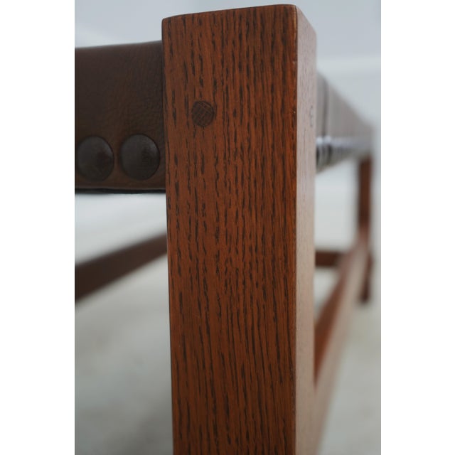 Stickley Mission Oak Leather Woven Seat Bench For Sale - Image 9 of 15