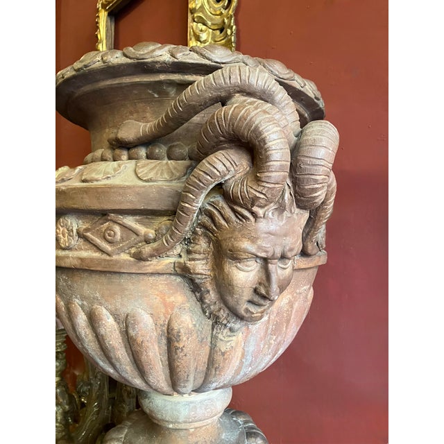 Ceramic Large Antique Terracotta Vase Jardinière with Medusa Handle, 1600s For Sale - Image 7 of 18