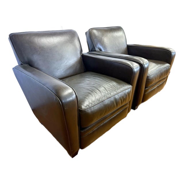 Pair of Dark Brown Leather Club Cigar Chairs For Sale