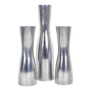 Vintage Mid-Century Modern Erika Pekkari Aluminum Scandinavian Candlesticks- Set of 3 For Sale