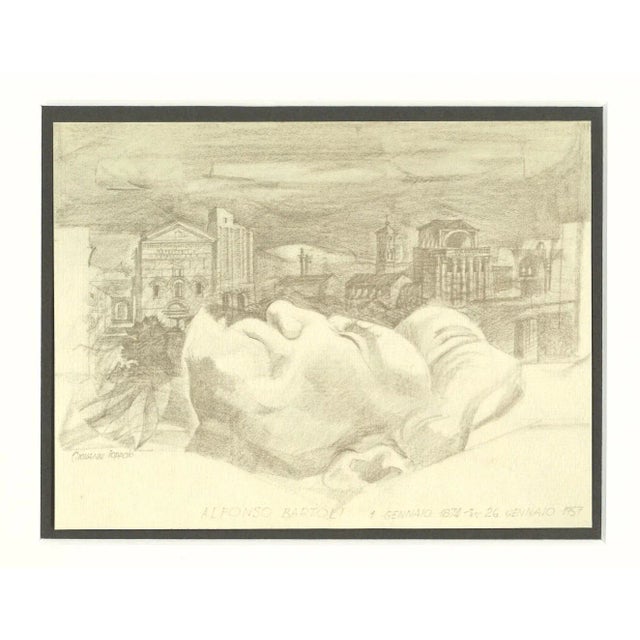 Alfonso Bartoli is an original pencil drawing glued on brown-colored paper realized by Giovanni Ioppolo. Hand-signed on...