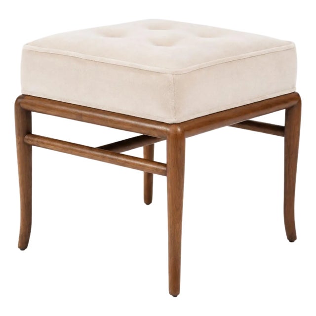 Stools by t.h. Robsjohn-Gibbings in Walnut and Velvet, C. 1950s For Sale