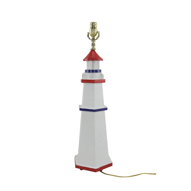 Nautical Vintage Red and Blue Lighthouse Nautical Table Lamp For Sale - Image 3 of 7