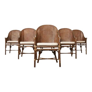 Set of Six McGuire Organic Modern Rattan Cane Dining Chairs For Sale