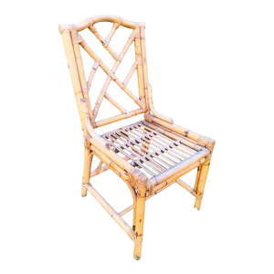 Vintage Chinese Chippendale Bamboo Regency Side Desk Chair With Castor Wheels