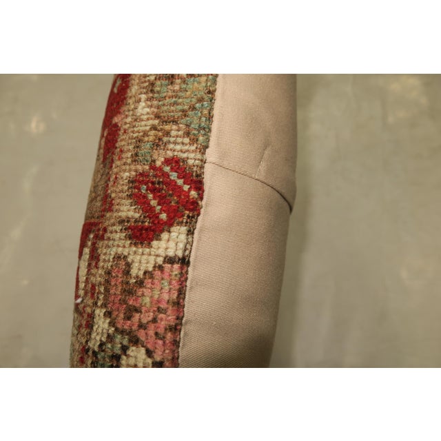 Rustic Rustic Antique Tribal Caucasian Lumbar Rug Pillow in Red and Soft Blue For Sale - Image 3 of 5