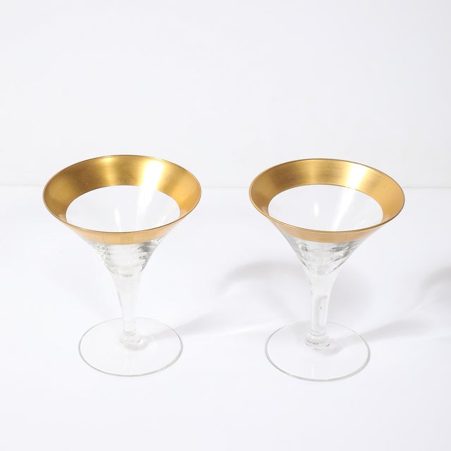 Set of 12 Mid-Century Modernist Gilt Rimmed Martini Glasses by Dorothy Thorpe For Sale - Image 9 of 18